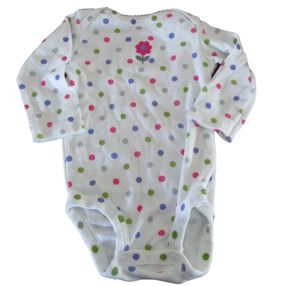 Carters One Piece Bodysuit Girls Size 6M White Polka Dot Long Sleeve Infant Snap - Picture 1 of 4